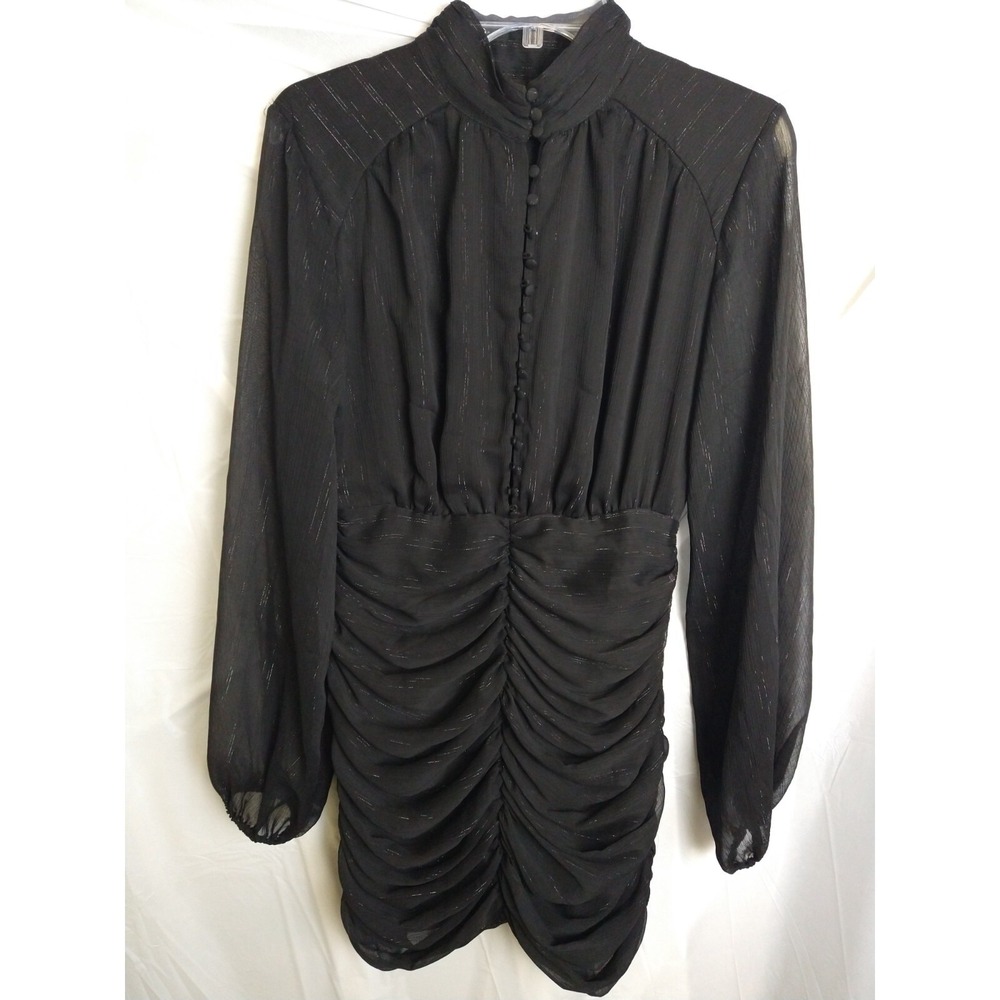 House of Harlow 1960 Women 4 Smocked Layered sheer Dress Black Bodycon Party
